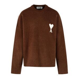 Ami Paris Ami De Cœur' Chocolate Brown Alpaca And Ecru Sweater Men